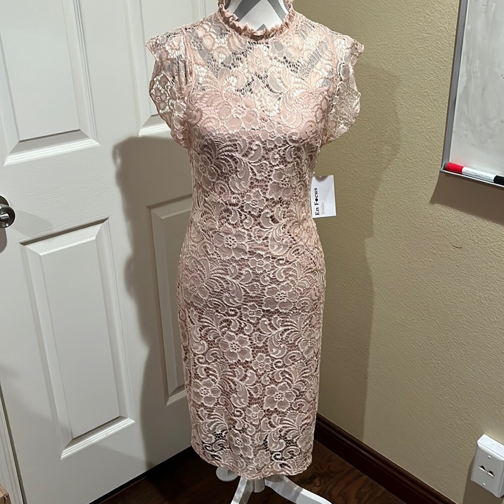 Light pink cocktail lace dress
